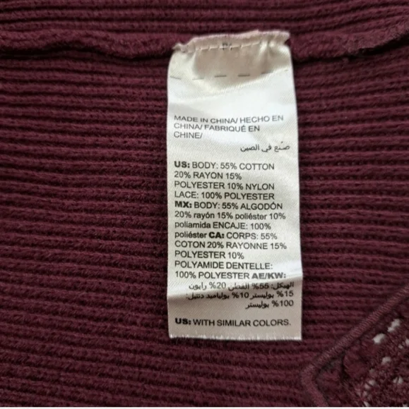 Chico's Women's Long Sleeve Burgundy Blouse/Sweater Ribbed Lace Size 2P … - Picture 12 of 16